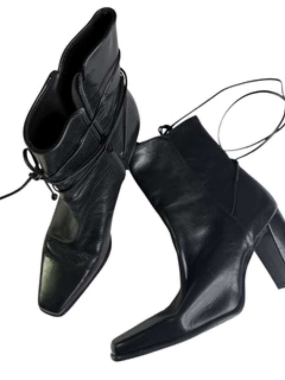 Enzo Angiolini Black Leather Ankle Wrap Tie Inside Zip Boot Size 7 - Picture 2 of 6